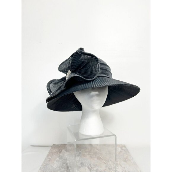 Sophia Collection Women\'s Polyester Pleat Rhinestone Hat in Black - OS main image 6
